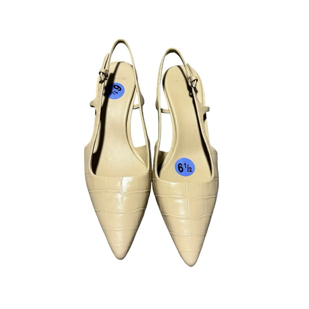 Vince Bianca Croc Leather Slingback Pump Pointy Toe Kitten Heel Size 6.5 NWT - Picture 5 of 7